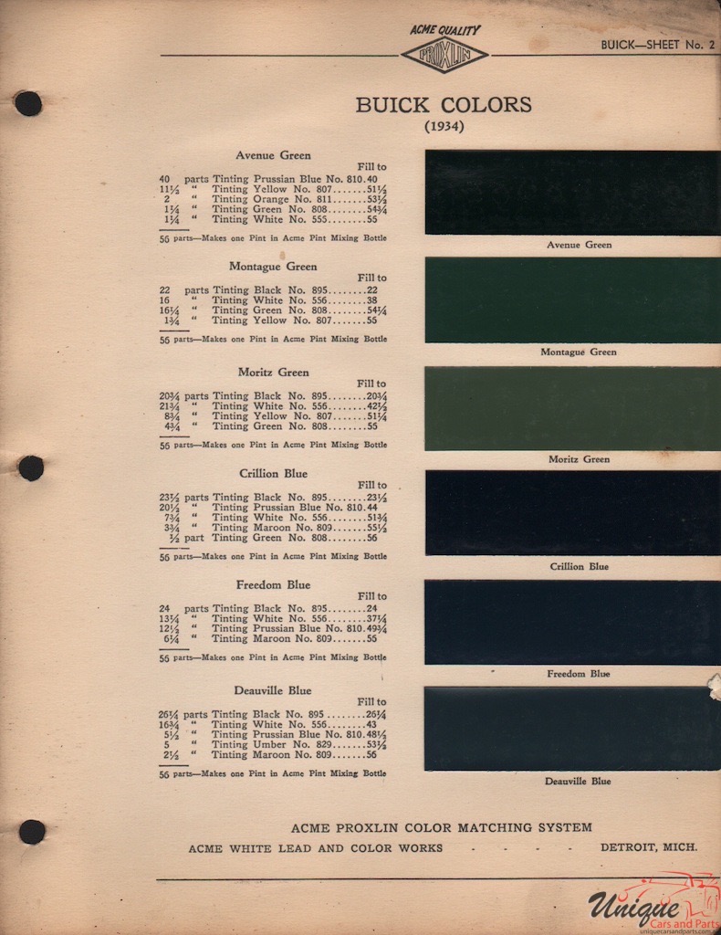 1934 Buick Paint Charts Acme 3